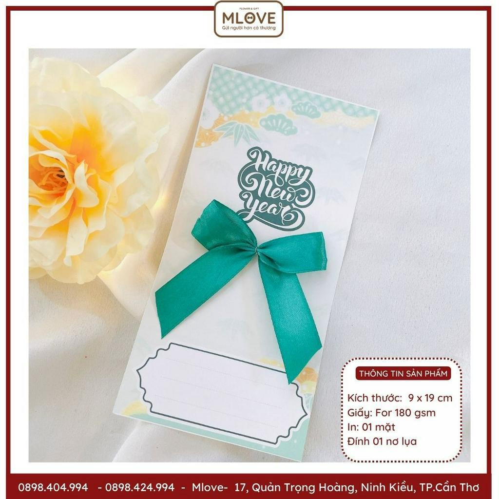 ( Siêu rẻ) Thiệp Tết - Thiệp chúc mừng năm mới có đính sẵn nơ lụa cao cấp sang trọng mlove