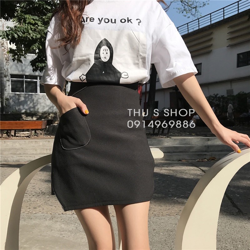 [Mã FAMANU82 giảm 10% đơn 0đ] Chân váy A dáng ngắn túi lệch viền chỉ nổi THUS, Váy kiểu cạp lưng cao cá tính | BigBuy360 - bigbuy360.vn