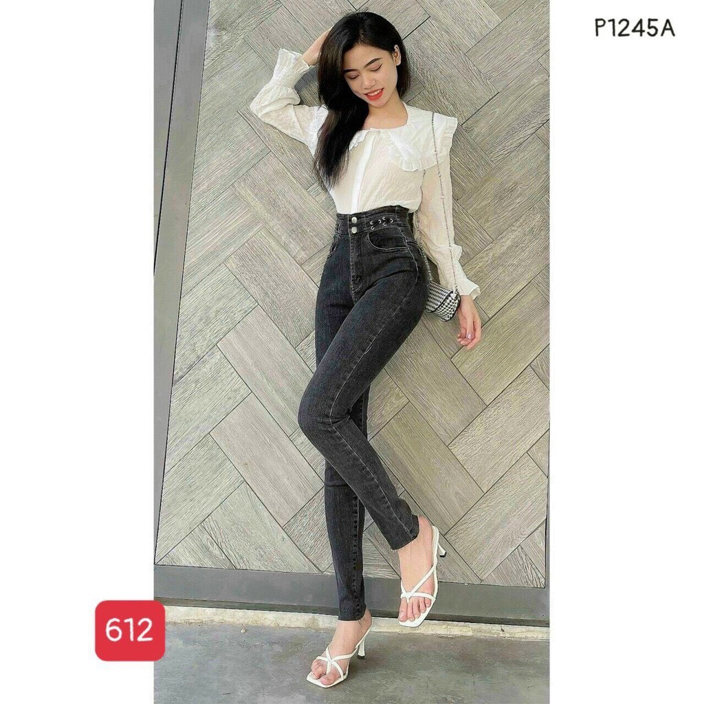 Quần jean nữ lưng cao, jean nữ màu xanh cao cấp thương hiệu MuradFashion MS22