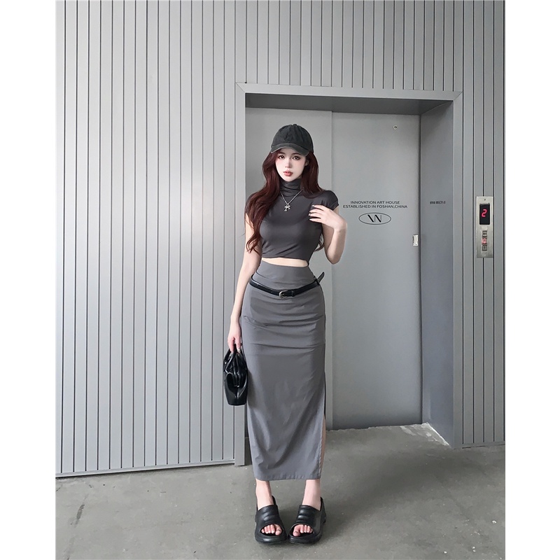 Bộ Áo Ngắn + Chân Váy Ôm Dáng / Chân Váy Xẻ Tà Thời Trang Hàn Quốc Cho Nữ (Đặt Hàng Riêng Biệt)