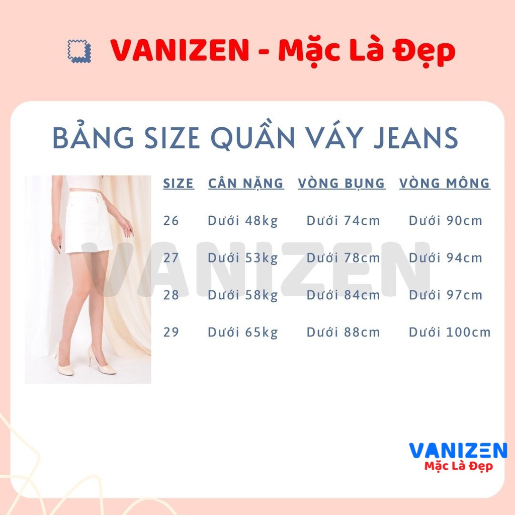 Quần váy jean nữ đẹp lưng cao cạp cao màu đen trắng trơn gấu căn bản hàng hiệu cao cấp mã 402 VANIZEN