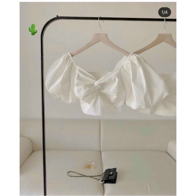 Áo croptop 🌷Áo croptop trắng nhún ngực tay phồng | BigBuy360 - bigbuy360.vn