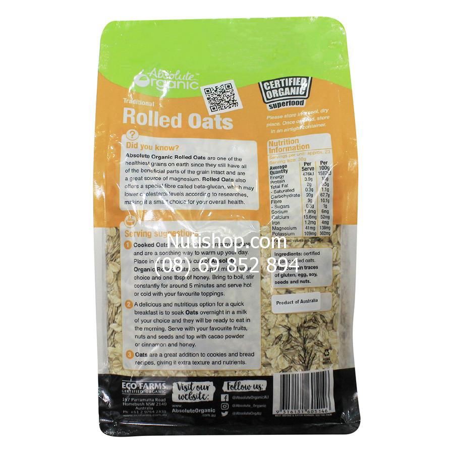 [Mã GROSALE giảm 10% đơn 150K] Yến mạch hữu cơ nguyên hạt cán mỏng Absolute Organic Rolled Oat (700g)