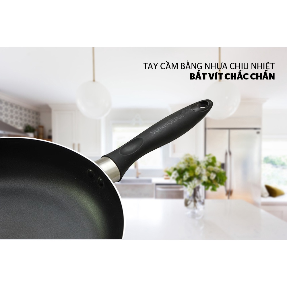 Chảo chống dính SUNHOUSE, Chảo trơn SUNHOUSE  CT24 - CT26 - CT28 - CT30, Thích hợp Bếp Gas, Bếp Hồng Ngoại, BH 12 Tháng
