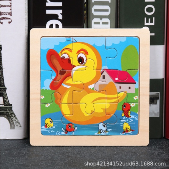 Tranh ghép gỗ nhiều hinh đáng yêu cho bé gồm 9 mảnh, kích thước 11x11cm