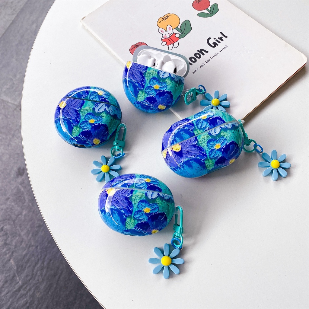 Vỏ Bảo Vệ Hộp Sạc Tai nghe không dây huawei freebuds 4i 3 4 Pro Hình Bông Hoa Màu Vàng / Xanh Dương / Tím Kèm Móc Treo