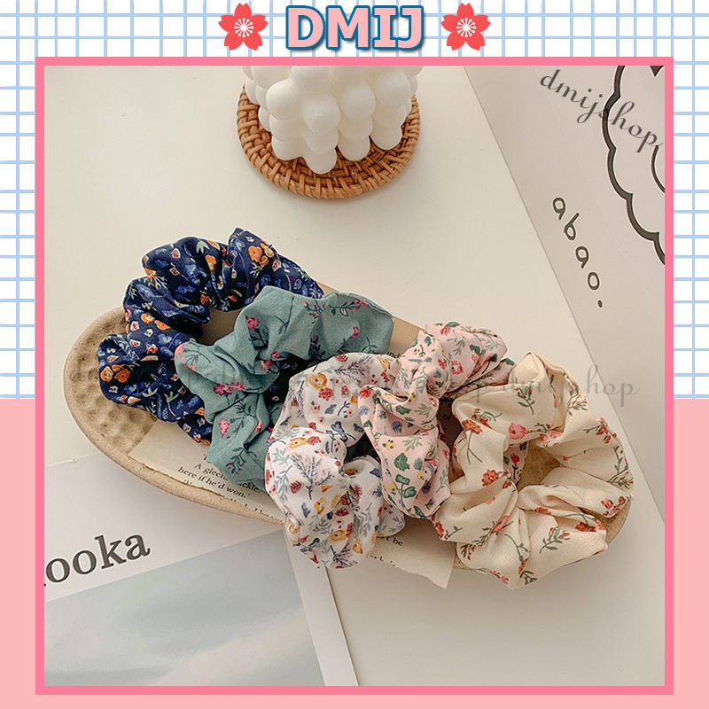 [Mã FAMARAL2 giảm 10K đơn 50K]Cột Tóc Vải Scrunchies Hoạt Tiết Hoa Phong Cách Vintage Mới