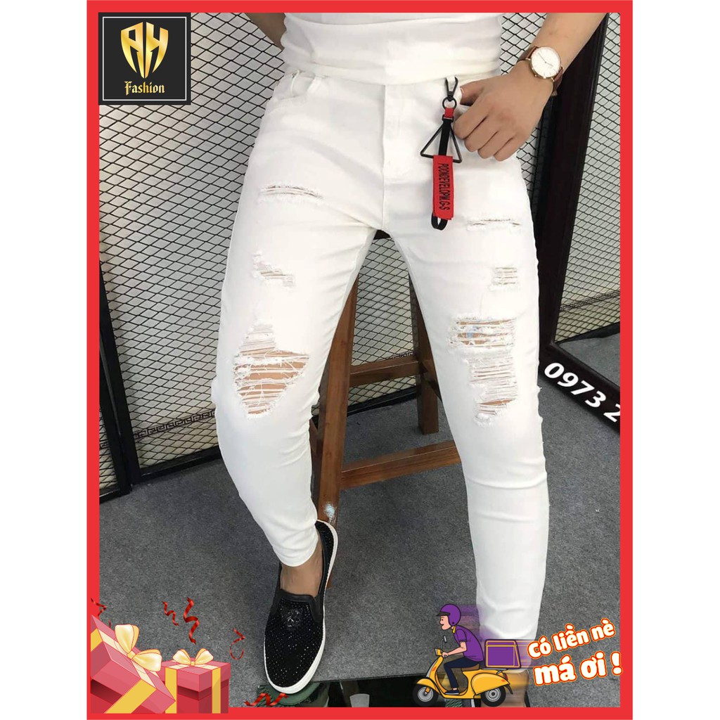 Quần jean nam đen chất bò rách gối cao cấp co giãn 2 màu giá rẻ mẫu mới nhất AHFASHION | BigBuy360 - bigbuy360.vn