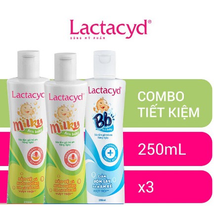 Bộ 2 Chai Sữa Tắm Gội Trẻ Em Lactacyd Milky 250ml + 1 Chai Sữa Tắm Gội Trẻ Em Lactacyd BB 250ml