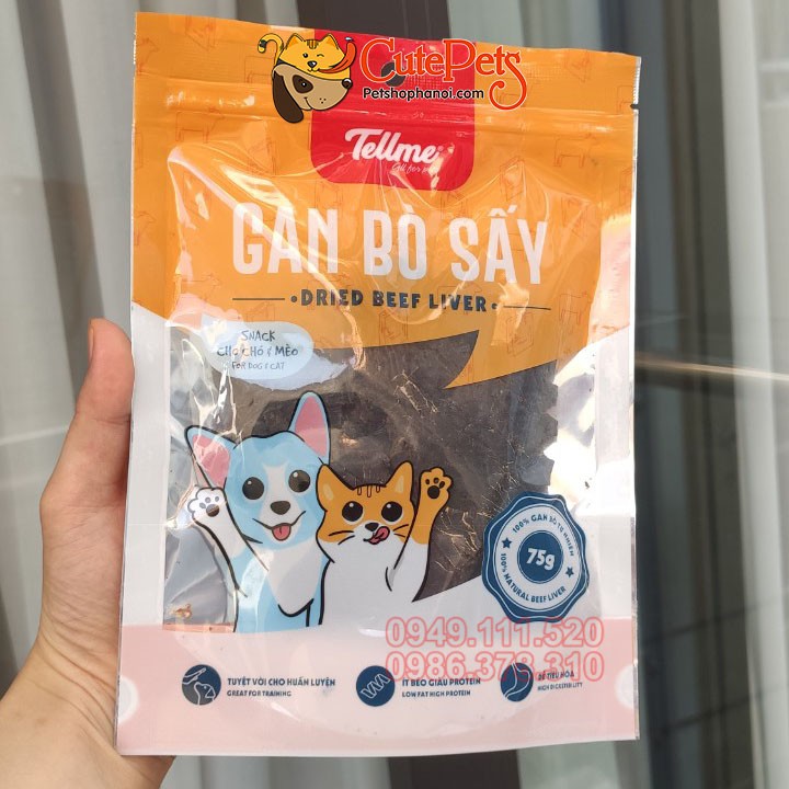 Đồ ăn ăn vặt cho chó mèo Gan bò sấy Tellme 75g cho chó mèo - Cutepets