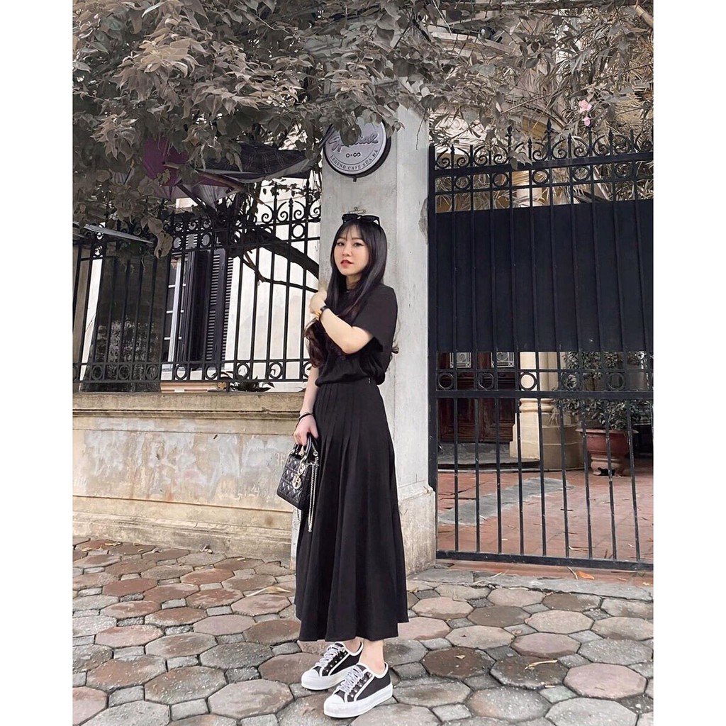 Chân váy xếp ly vừa dáng xòe cạp cao hàng thiết kế Fank Skirt by KHALES