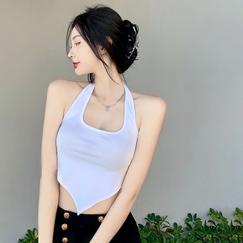 Áo Croptop Dệt Kim Sát Nách Hở Lưng Màu Sắc Đơn Giản Quyến Rũ Dành Cho Nữ