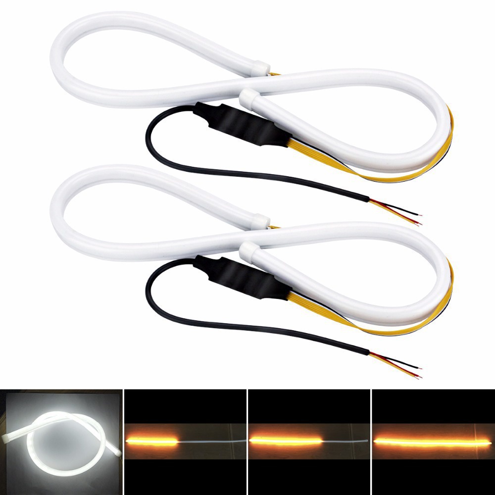 Bộ 2 Dây LED ban ngày + xinhan dùng cho đèn pha oto 60cm 12V ( giá 1 căp sáng trắng vàng )