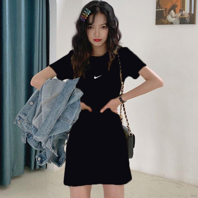 Đầm Tay Ngắn Cổ Tròn In Họa Tiết Thời Trang Hàn Quốc Cho Nữ