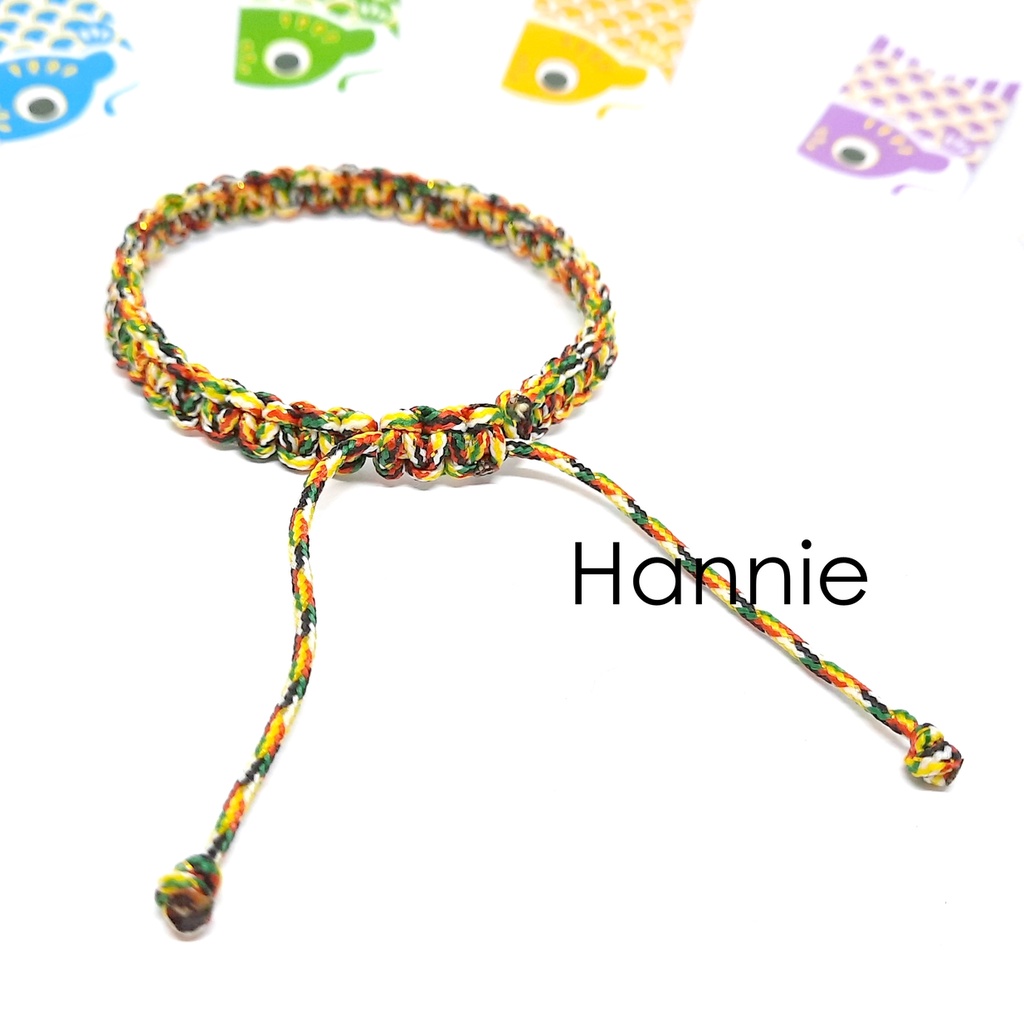 (Đen/Xanh) Vòng chỉ ngũ sắc kim tuyến may mắn dây rút - Vòng đeo tay nam nữ handmade đơn giản