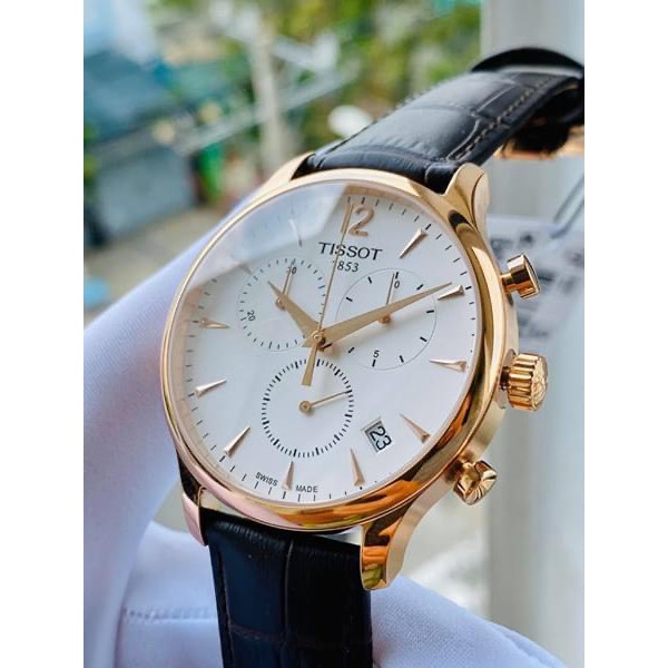 Đồng hồ Nam Tissot 1853 Tradition T063.617.36.037.00 Chronograph Mặt trắng,Lịch ngày-Máy Quartz-Dây da-Size 42mm