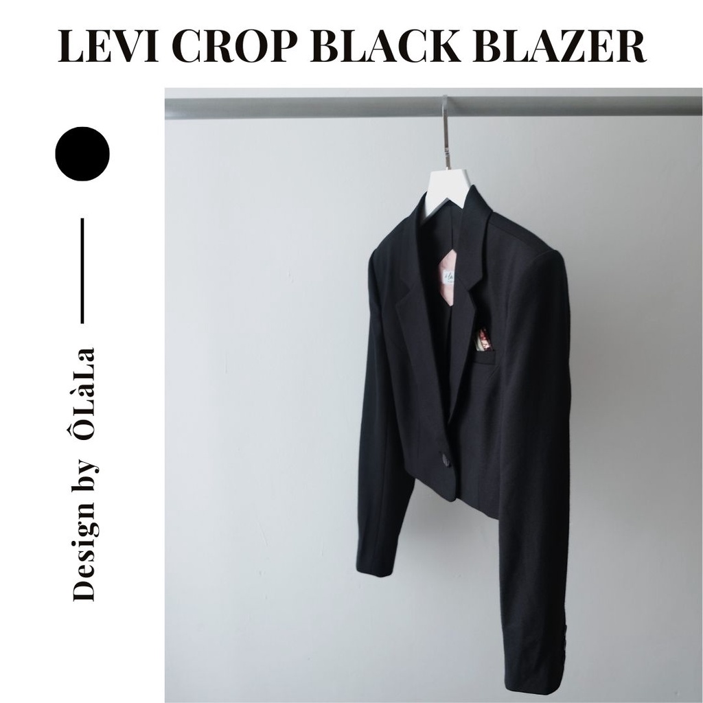 OLALASTUDIO Set Áo vest blazer màu đen có độn vai, dáng ngắn và chân váy - Levi Crop Black Blazer