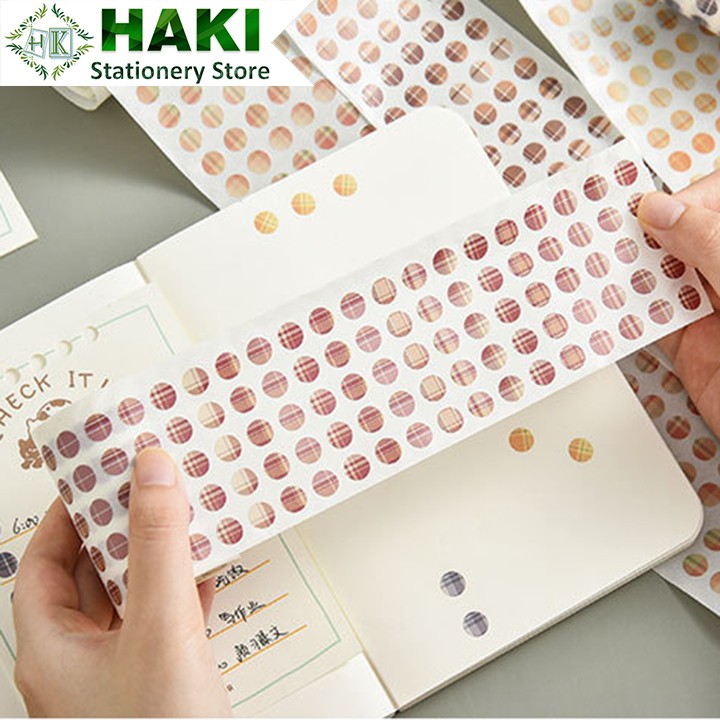 Sticker hình tròn HAKI, cuộn sticker cute trang trí sổ vở dễ thương giá rẻ ST41