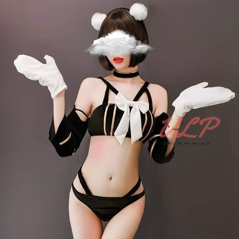 [FREESIZE_FULL SET]_DN104_Set cosplay hoá thân thành chú gấu cute sexy nhung đen