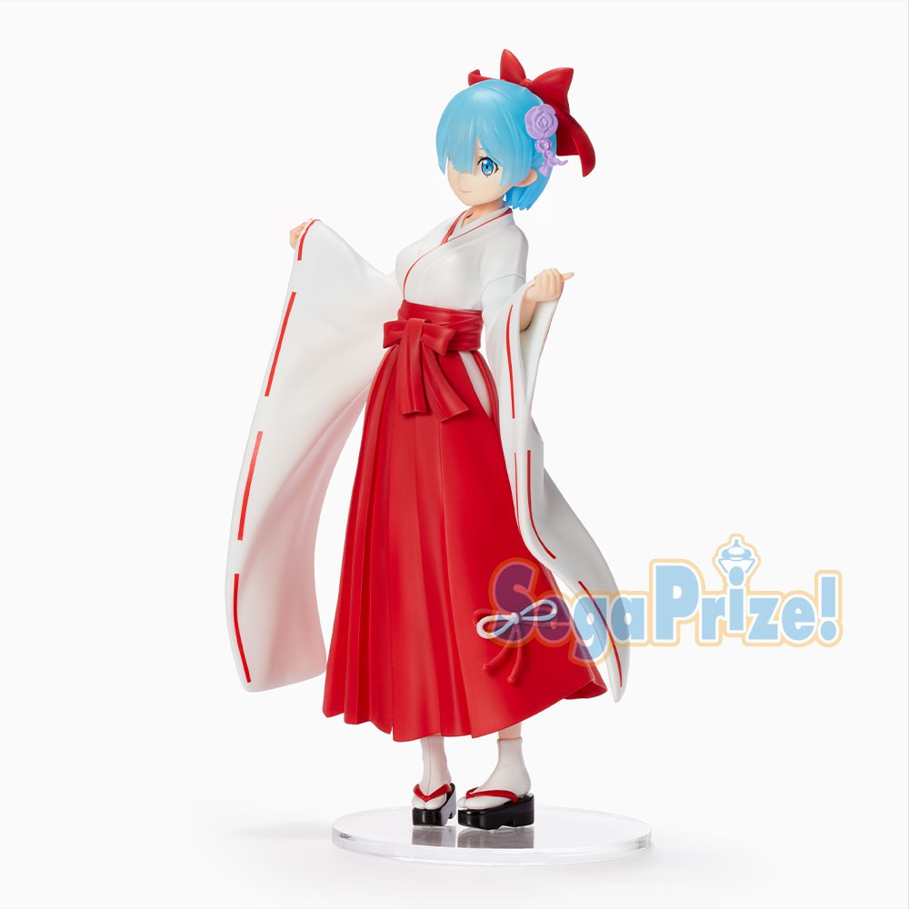 Mô Hình Figure Chính Hãng Anime Re:Zero, Ram &amp; Rem, Miko Style Version, SEGA, Nhật Bản