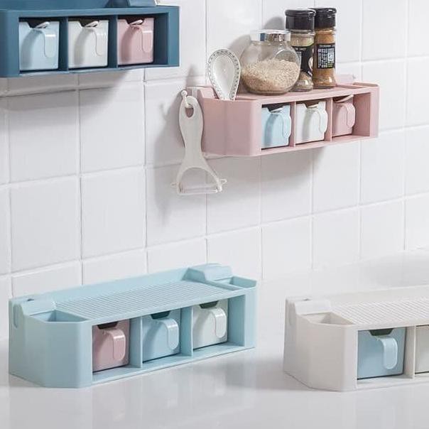 Kệ Đựng Gia Vị Gắn Tường Kèm Hộp Đựng Muỗng Tiện Dụng Cho Nhà Bếp | BigBuy360 - bigbuy360.vn