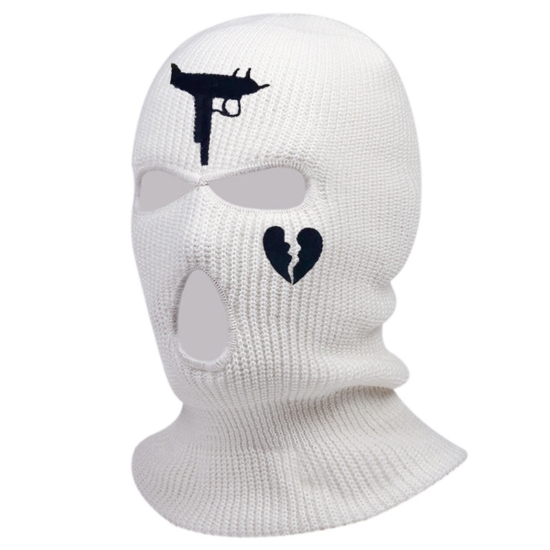 Mũ beanie Mặt Nạ Toàn Bộ Mặt Giữ Ấm Thiết Kế 3 Lỗ Thêu Họa Tiết Trái Tim Phong Cách Chiến Thuật
