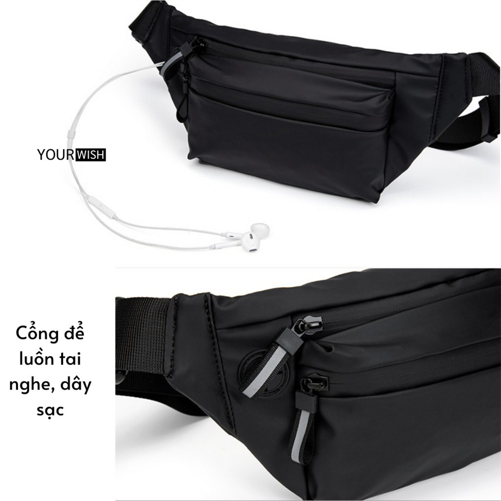 Túi Đeo Chéo Nam Nữ Unisex Thời Trang Chống Nước Vải Đen Túi Bao Tử Trượt Nước Đeo Hông Lưng Bụng Basic | BigBuy360 - bigbuy360.vn