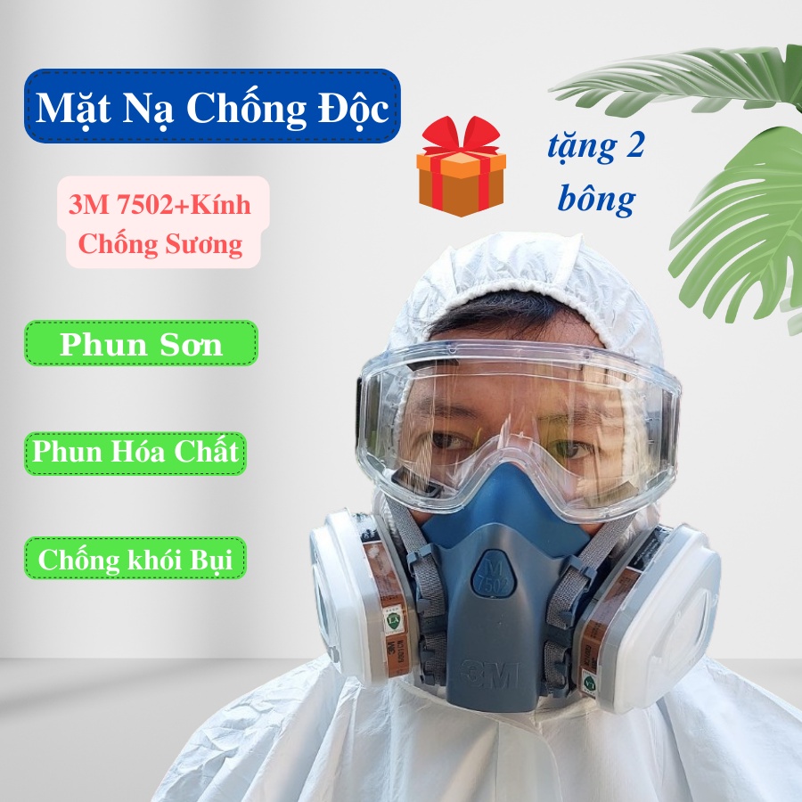 Bộ mặt nạ chống độc 3m 7502 phun thuôc trừ sâu kèm kính chống sương