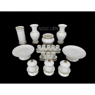 Bộ đồ thờ trắng cao cấp cho bàn thờ ngang 60cm trở lên