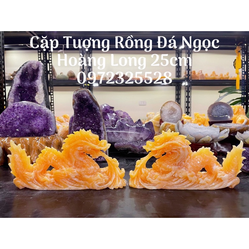 Cặp Tượng Rồng Nằm Đá Ngọc Hoàng Long 25cm Phong Thuỷ
