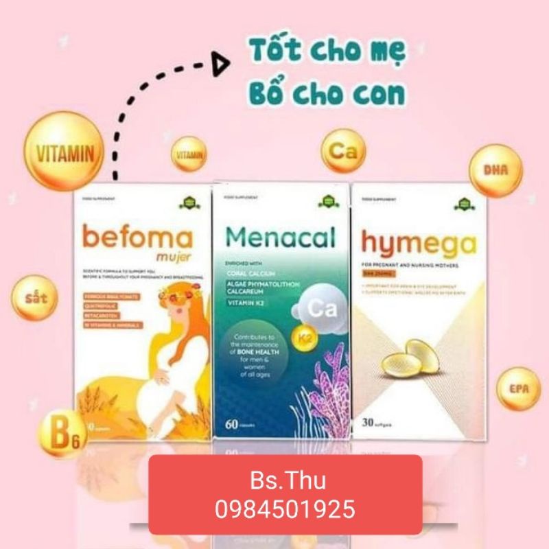 Trọn bộ vi chất bầu và sau sinh APLICAPS { Befoma + Menacal + Hymega } giúp mẹ khỏe, con cứng cáp, thông minh