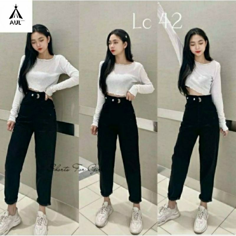 Quần jean baggy đen cạp cao