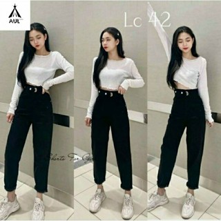 Quần jean baggy đen cạp cao