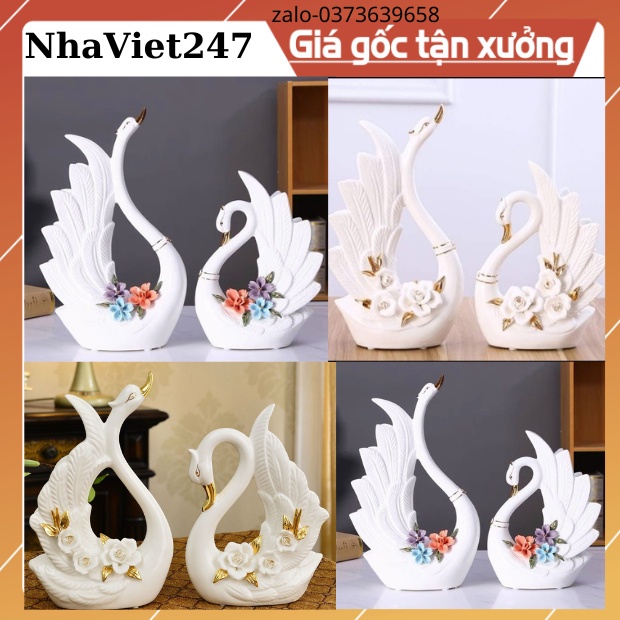 Bộ Tượng 2 Chim Thiên Nga Trống Mái bằng Gốm Sứ Cao Cấp -decor bàn,tủ,kệ,đẹp ,quà trặng ý nghĩa giá rẻ-hàng nhập khẩu