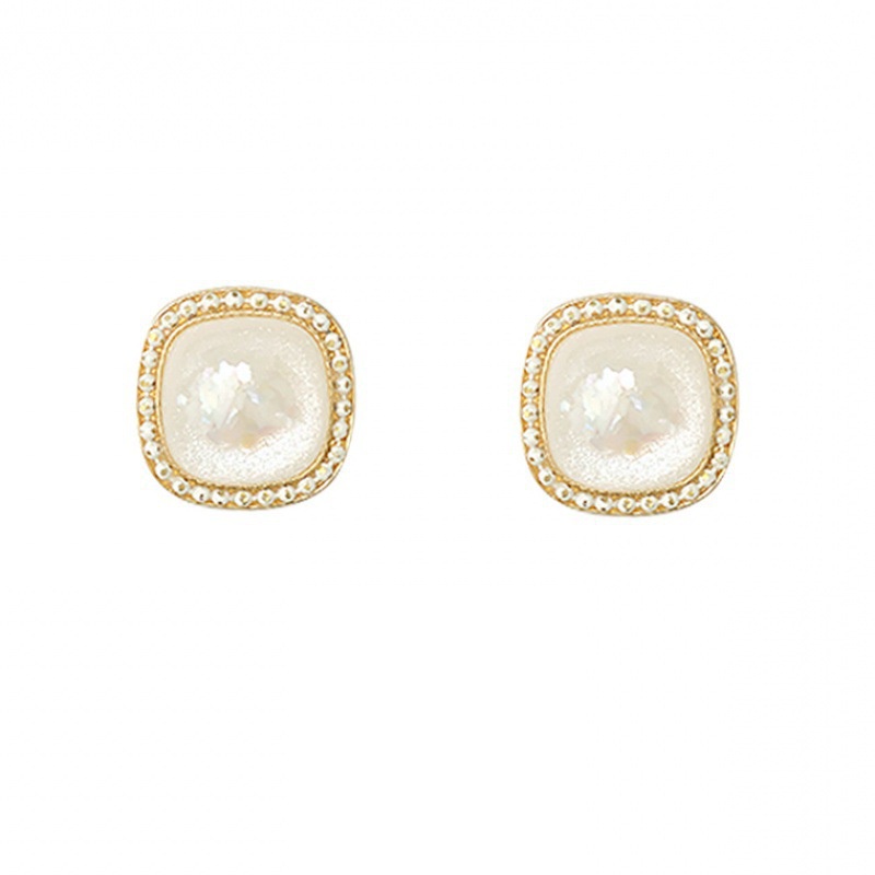 Khuyên tai bạc 925 đính đá hình vỏ sò trắng phong cách Nhật Bản