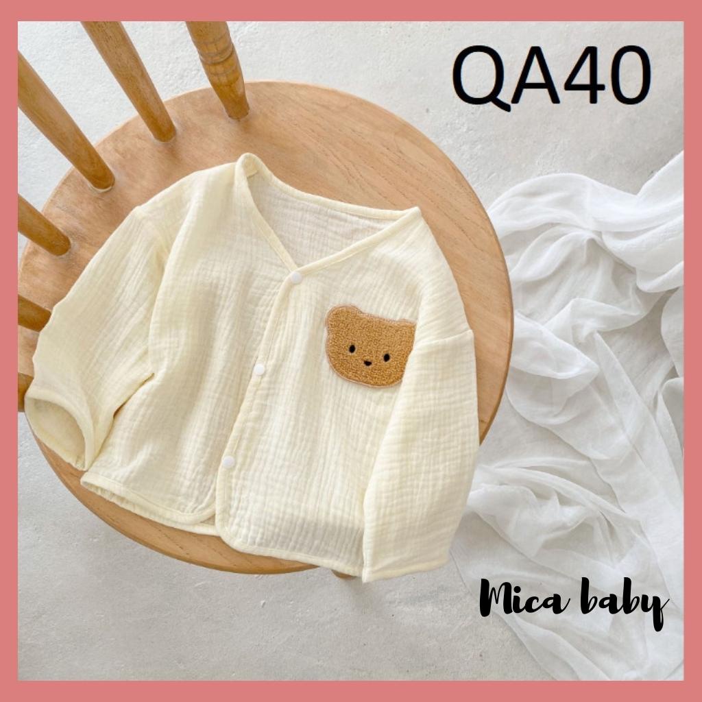 Áo dài tay thu đông kiểu dáng cổ tim cho bé trai bé gái, áo cardigan đính gấu dễ thương cho bé QA40 Mica Baby