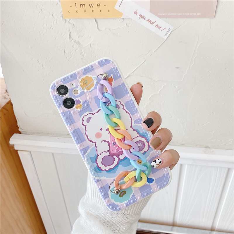 Ốp lưng iphone gấu uống nước kèm dây hoạt hinh dễ thương cho Iphone 7 8 Plus SE X XS XS Max 11 12 13 Pro Max