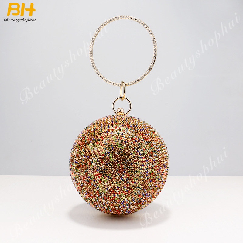 Túi Xách Dự Tiệc Dáng Tròn Nhỏ Đính Đá Lấp Lánh Kiểu Âu Mỹ Dễ Thương Cho Nữ