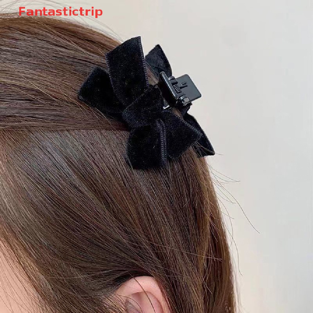 [Fantastictrip] Kẹp Tóc Mái Bên Hông Bằng Nhung Màu Đen Đính Ngôi Sao Với Nơ Thời Trang Mùa Hè Kiểu Công Chúa Dành Cho Bạn Nữ