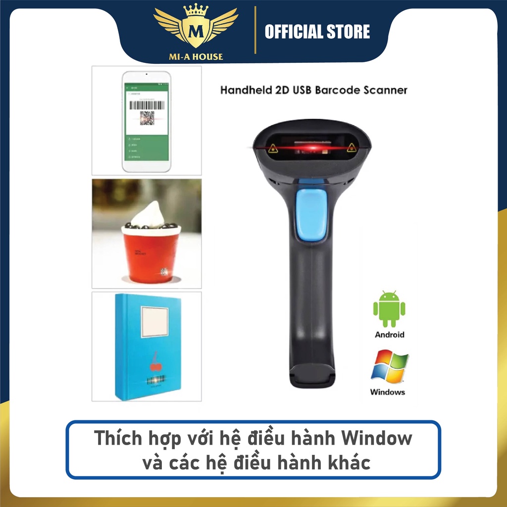 Máy bắn mã vạch QR - Máy quét mã vạch 2D - Đầu đọc Qrcode không dây kết nối Bluetooth YHD 6200BT dùng cho Smartphone, PC