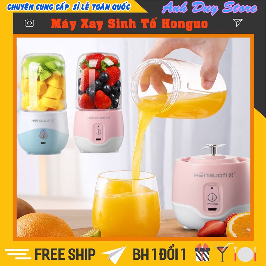 MÁY XAY SINH TỐ TRÁI CÂY CẦM TAY CAO CẤP HONGUO SẠC PIN 300ml