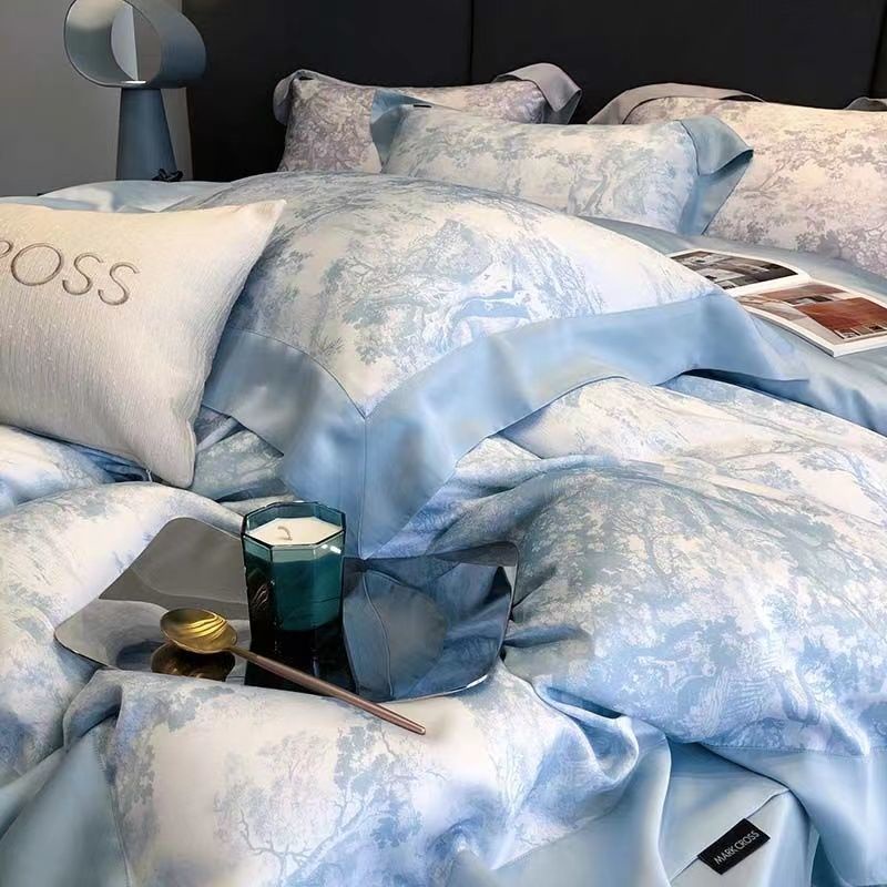 100 Tencel four-piece set summer ice silk bed sheet quilt cover light luxury Nordic style bed hat three-piece set bedding 4