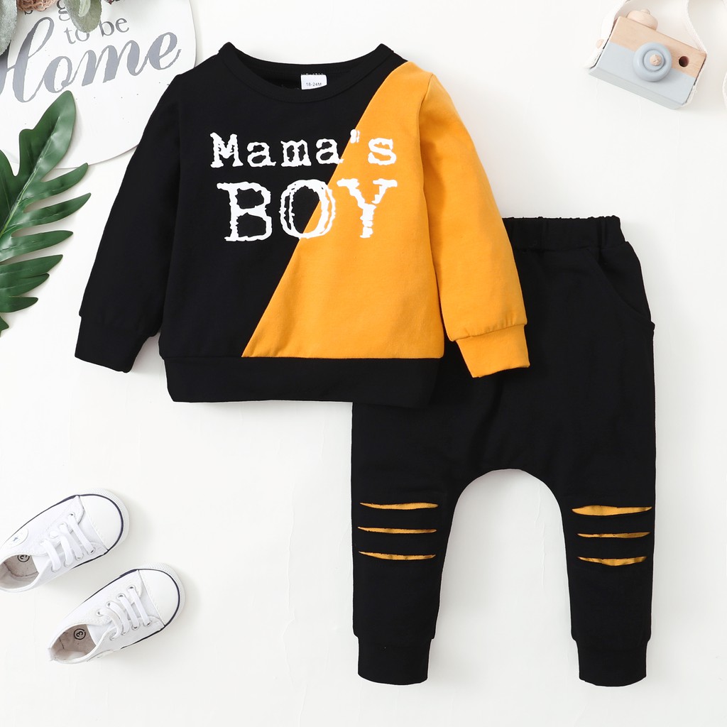 Set áo tay dài + quần dài thể thao Mikrdoo vải cotton thời trang mùa thu cho bé trai 1-6 tuổi