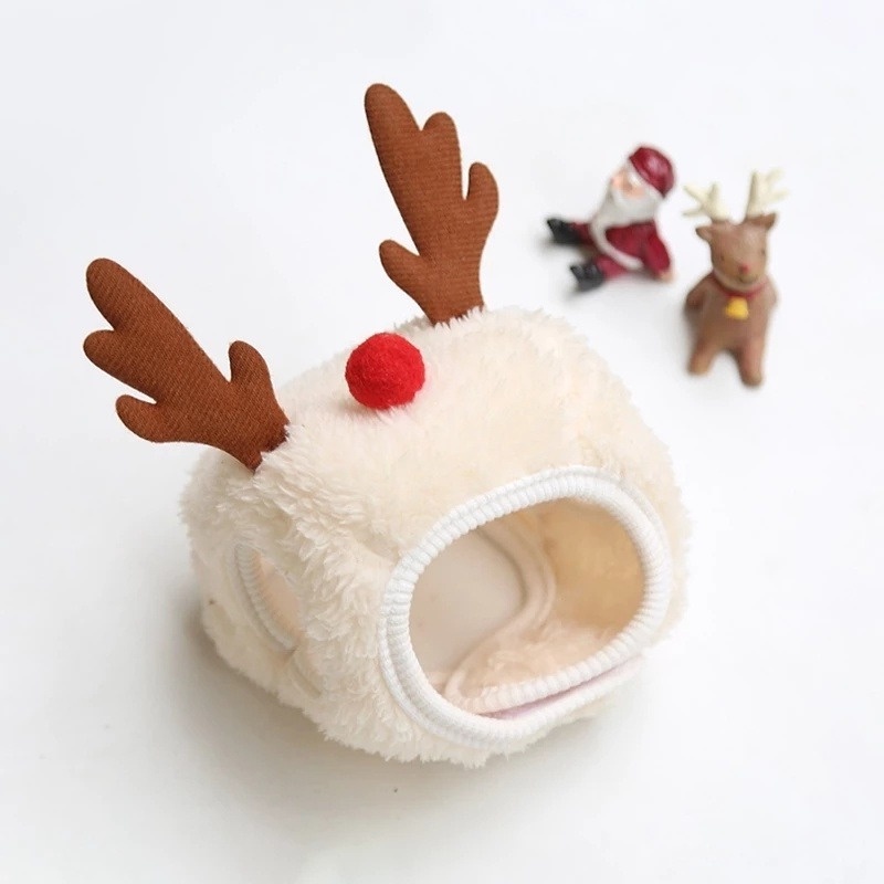 Khăn yếm thấm nước bọt/mũ đội phong cách sừng nai/ông già Noel hoạt hình cho thú cưng dịp Giáng sinh