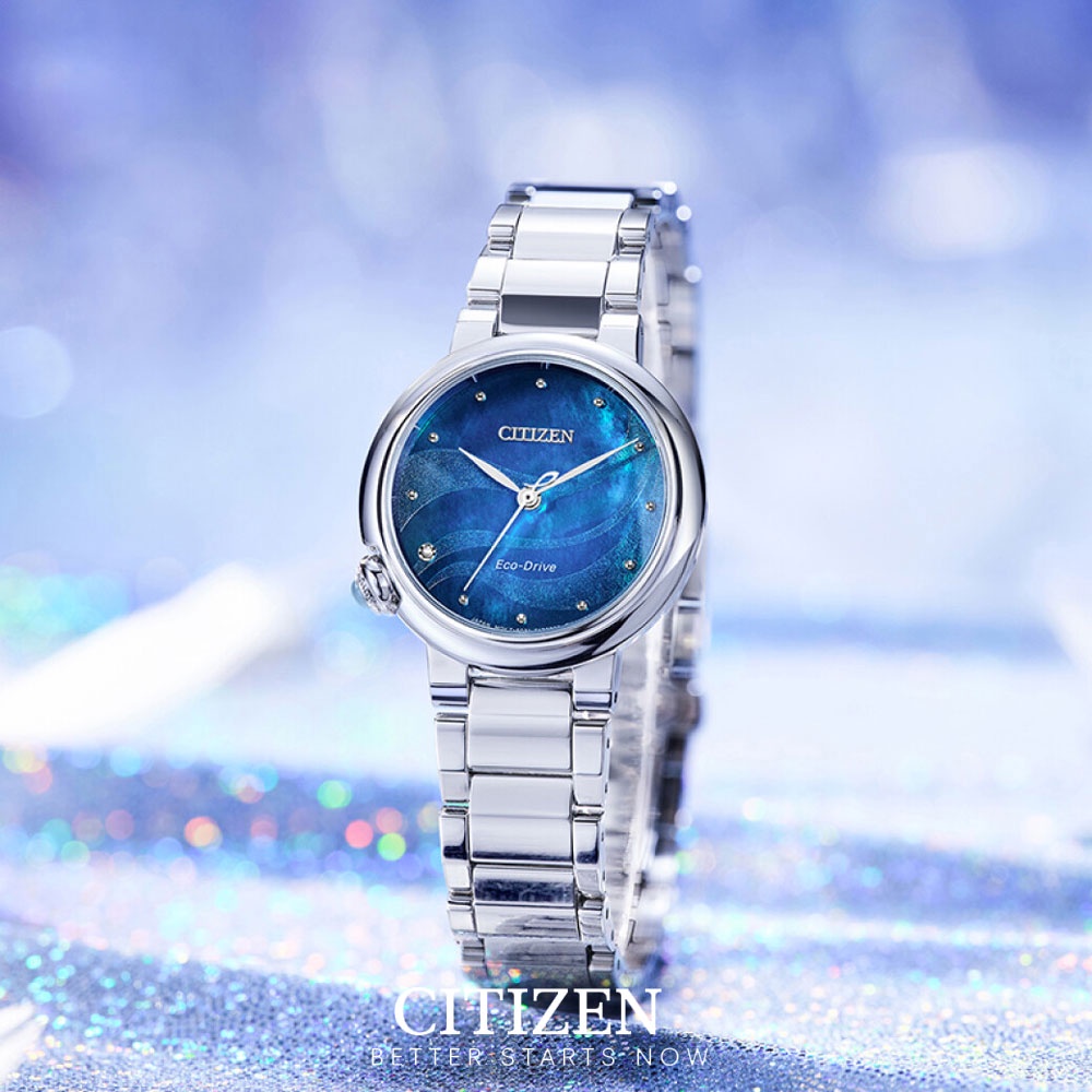 Đồng Hồ Nữ Citizen Đính Kim Cương Dây Thép Không Gỉ EM0910-80N - Mặt Xà Cừ (Sapphire)