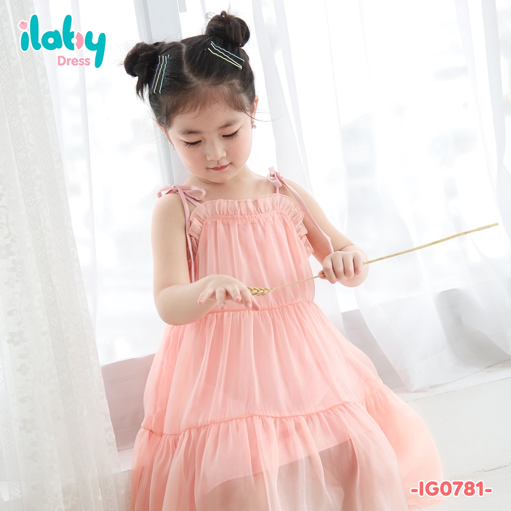 Váy hai dây bé gái ILABY ba tầng chất liệu tơ mềm mịn thoáng mát [10IG07810122]