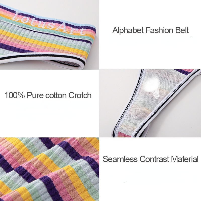 Quần lót FINETOO cotton lưng thấp kẻ sọc cầu vồng phong cách hàn quốc quyến rũ cho nữ