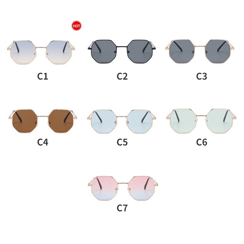 (KIQI-FASHION) COD Kính Mát Gọng Kim Loại Đa Giác Chống Tia Uv400 Siêu Nhẹ Phong Cách Cổ Điển Thời Trang Mới Cho Nữ