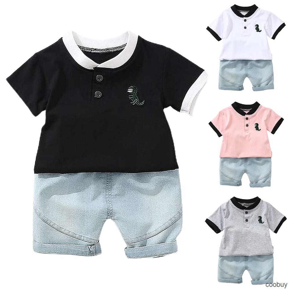 Bộ Áo Thun Polo Ngắn Tay + Quần Short Ống Rộng Thoải Mái Cho Bé Trai 1-5 Tuổi