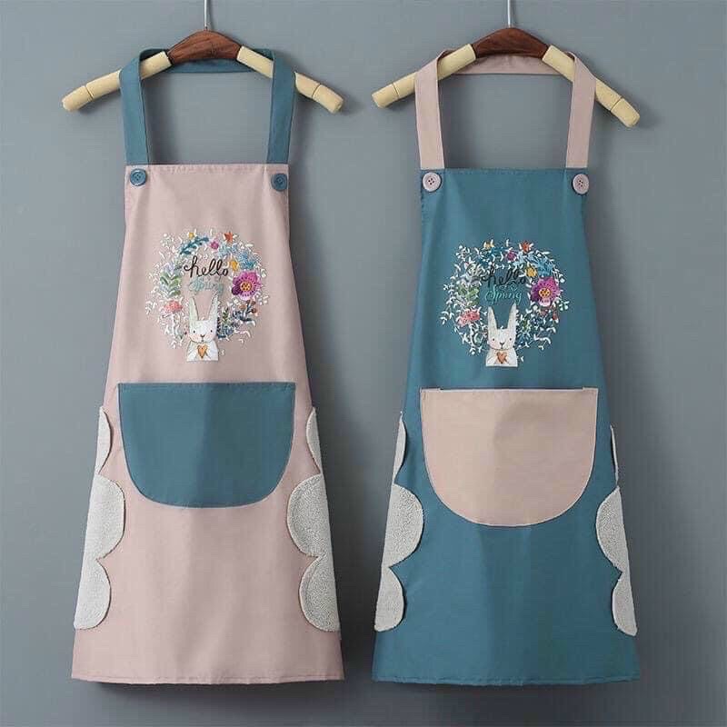 Tạp Dề Hình Thỏ Dễ Thương Chống Thấm Nước, Có Khăn Lau Tay &amp; Túi To